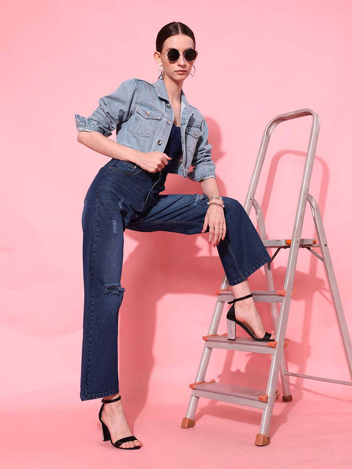 Navy Blue Solid/Plain Straight Jeans | ST23 - view 2