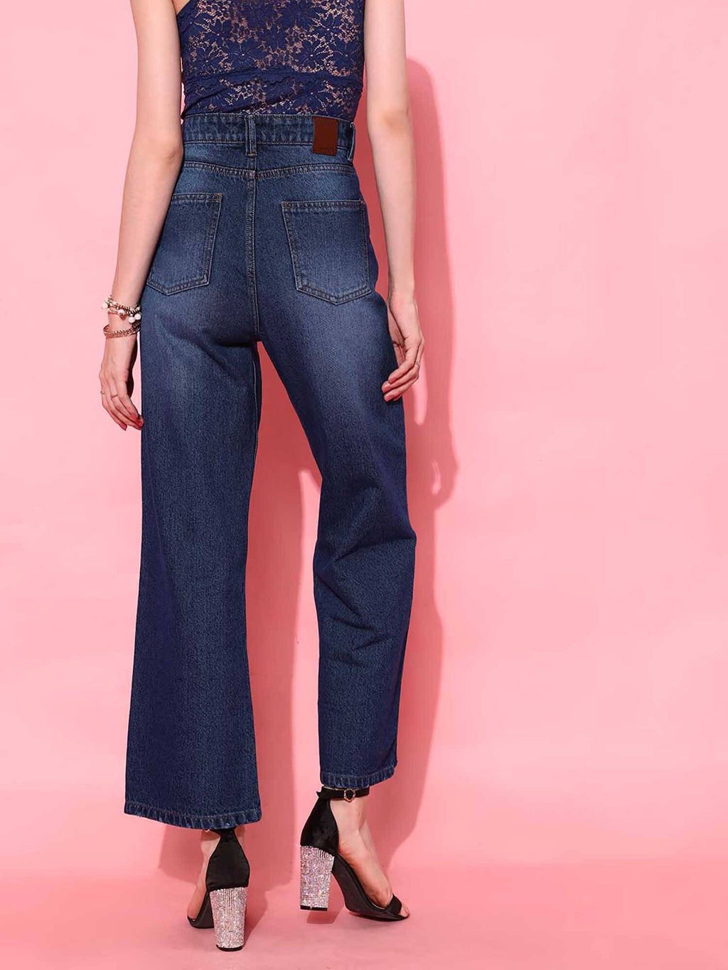Navy Blue Solid/Plain Straight Jeans | ST23 - view 4