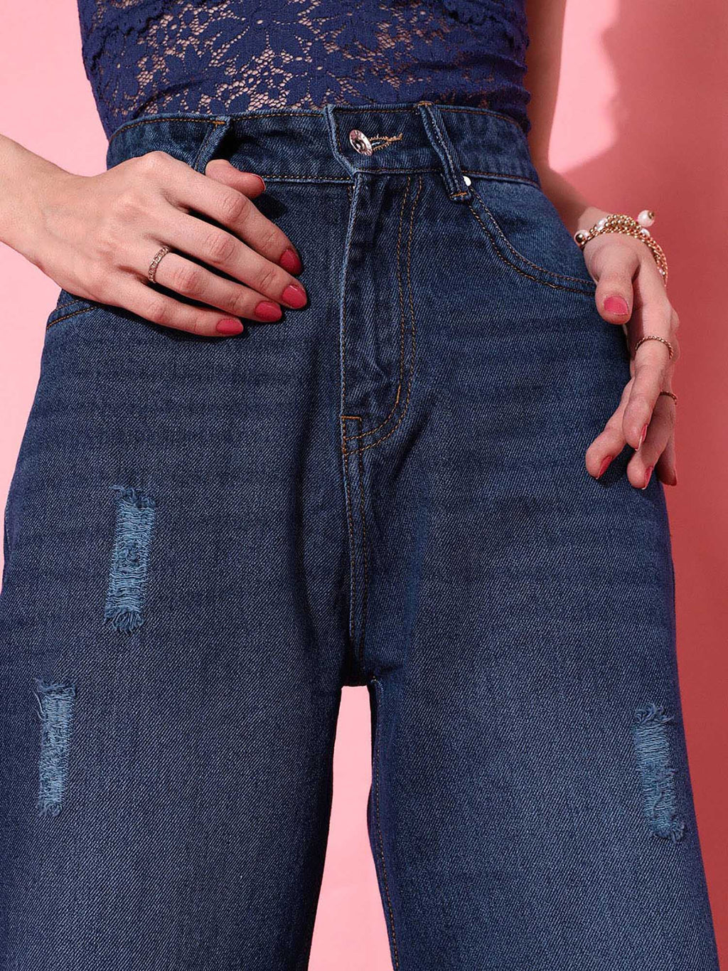 Navy Blue Solid/Plain Straight Jeans | ST23 - view 5