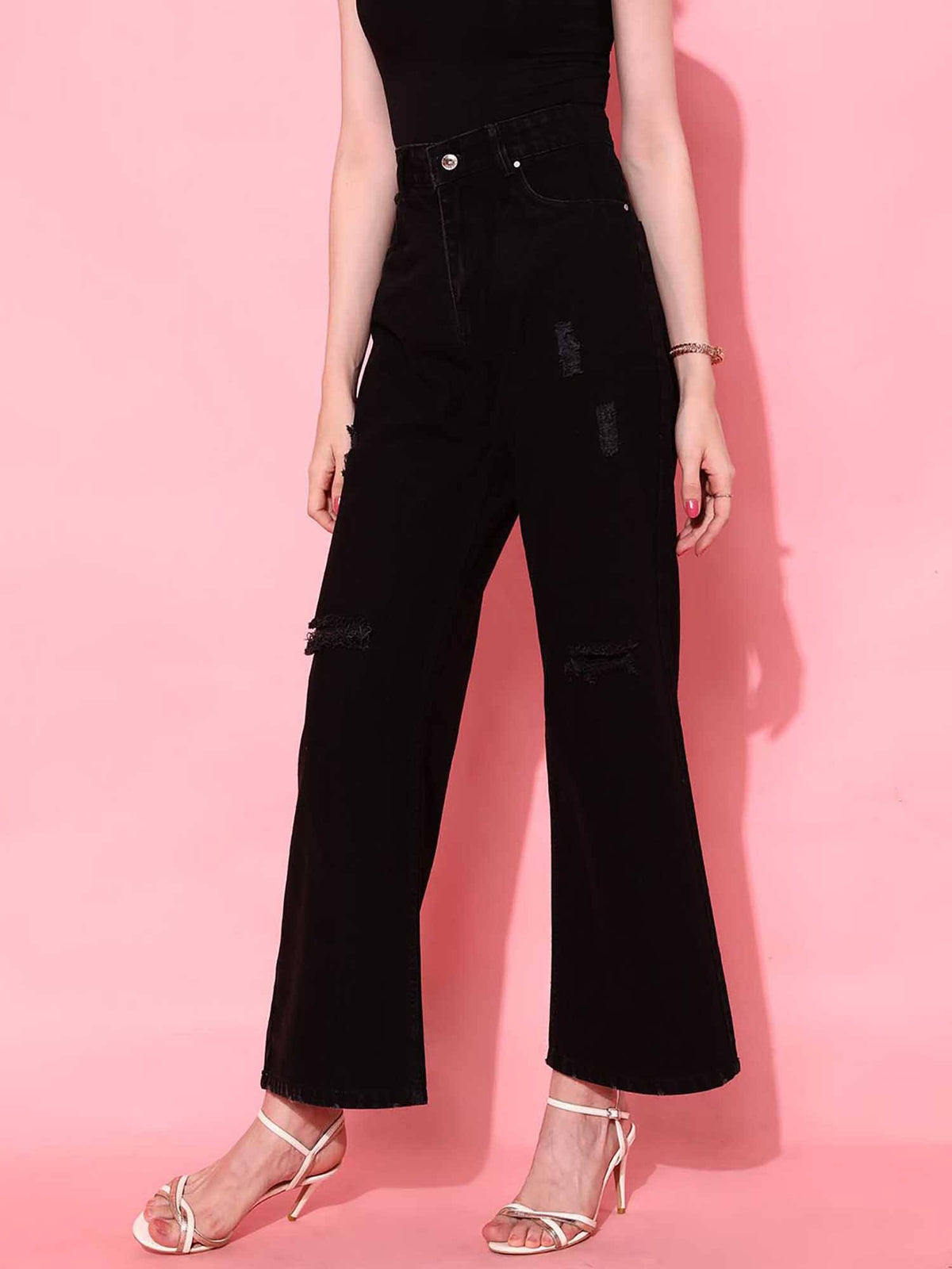 Black Solid/Plain Straight Jeans | BT10 - view 1
