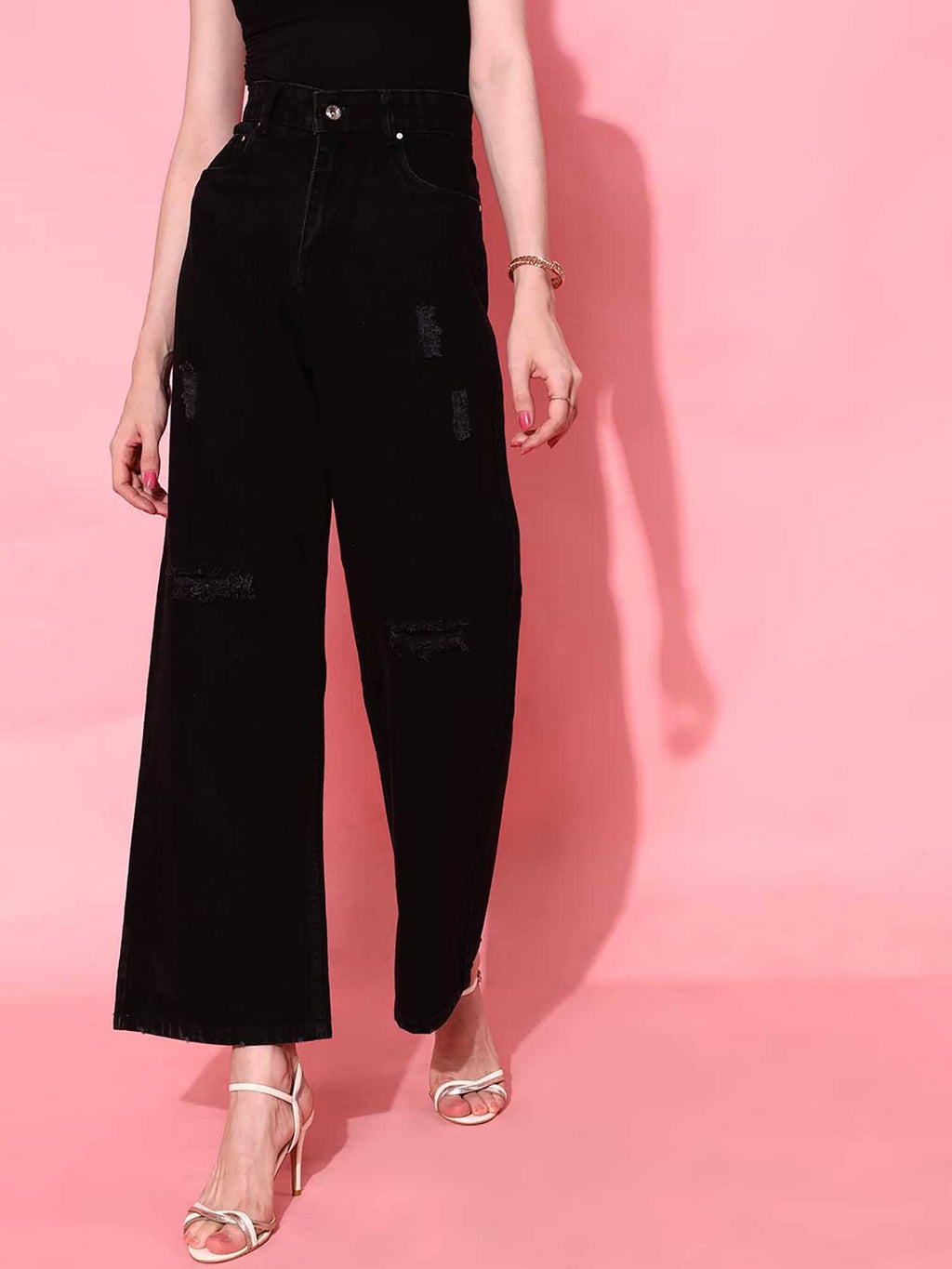 Black Solid/Plain Straight Jeans | BT10 - view 3