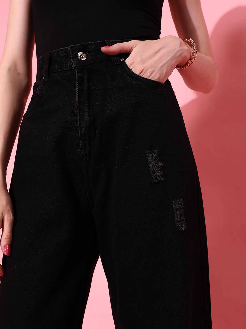 Black Solid/Plain Straight Jeans | BT10 - view 4