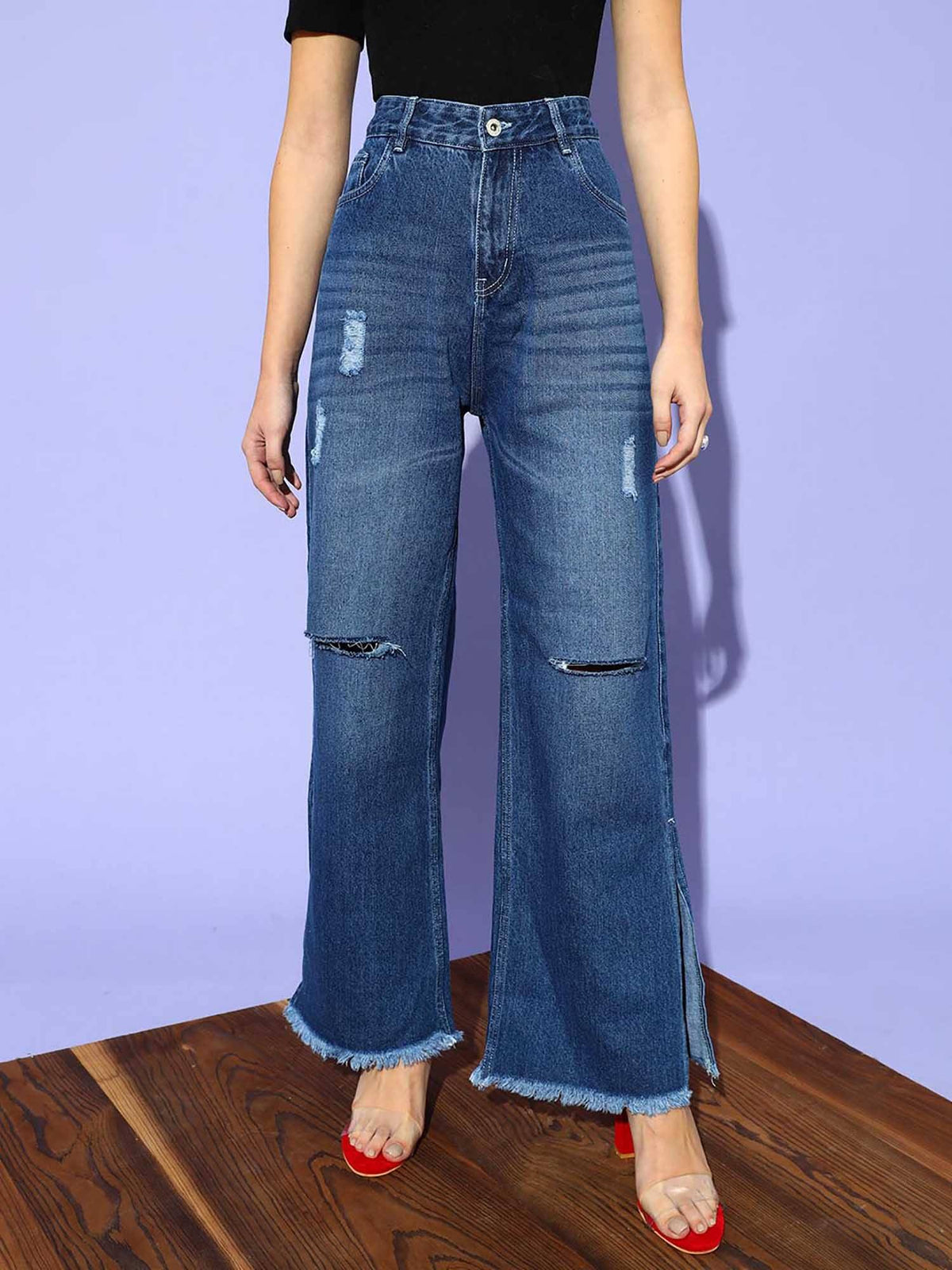 Blue Solid/Plain Bootcut Jeans | BT10 - view 1
