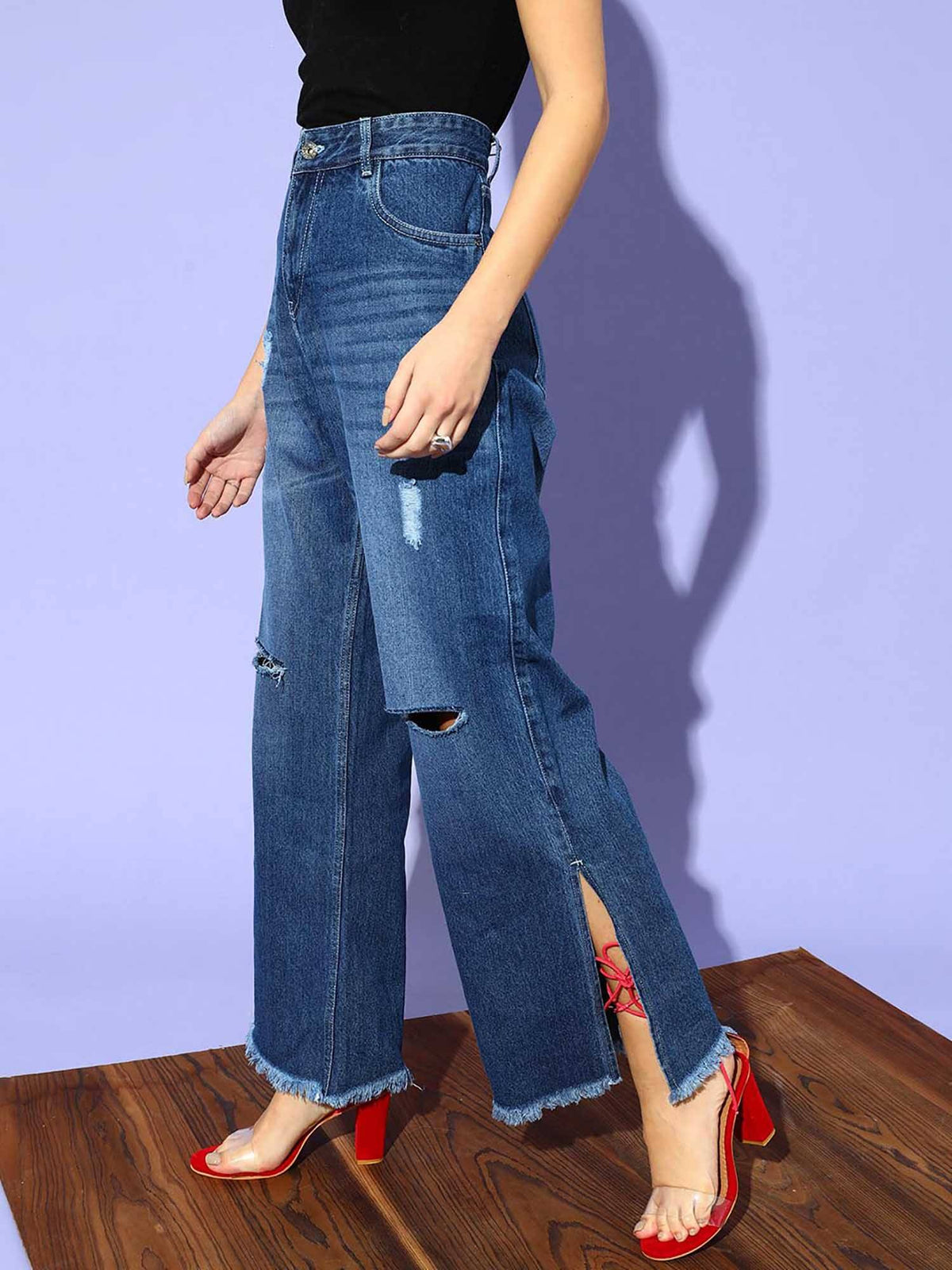 Blue Solid/Plain Bootcut Jeans | BT10 - view 3