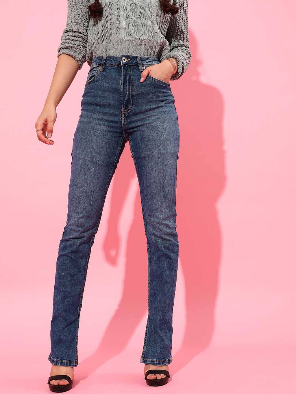 Blue Solid/Plain Bootcut Jeans | BT10 - view 1
