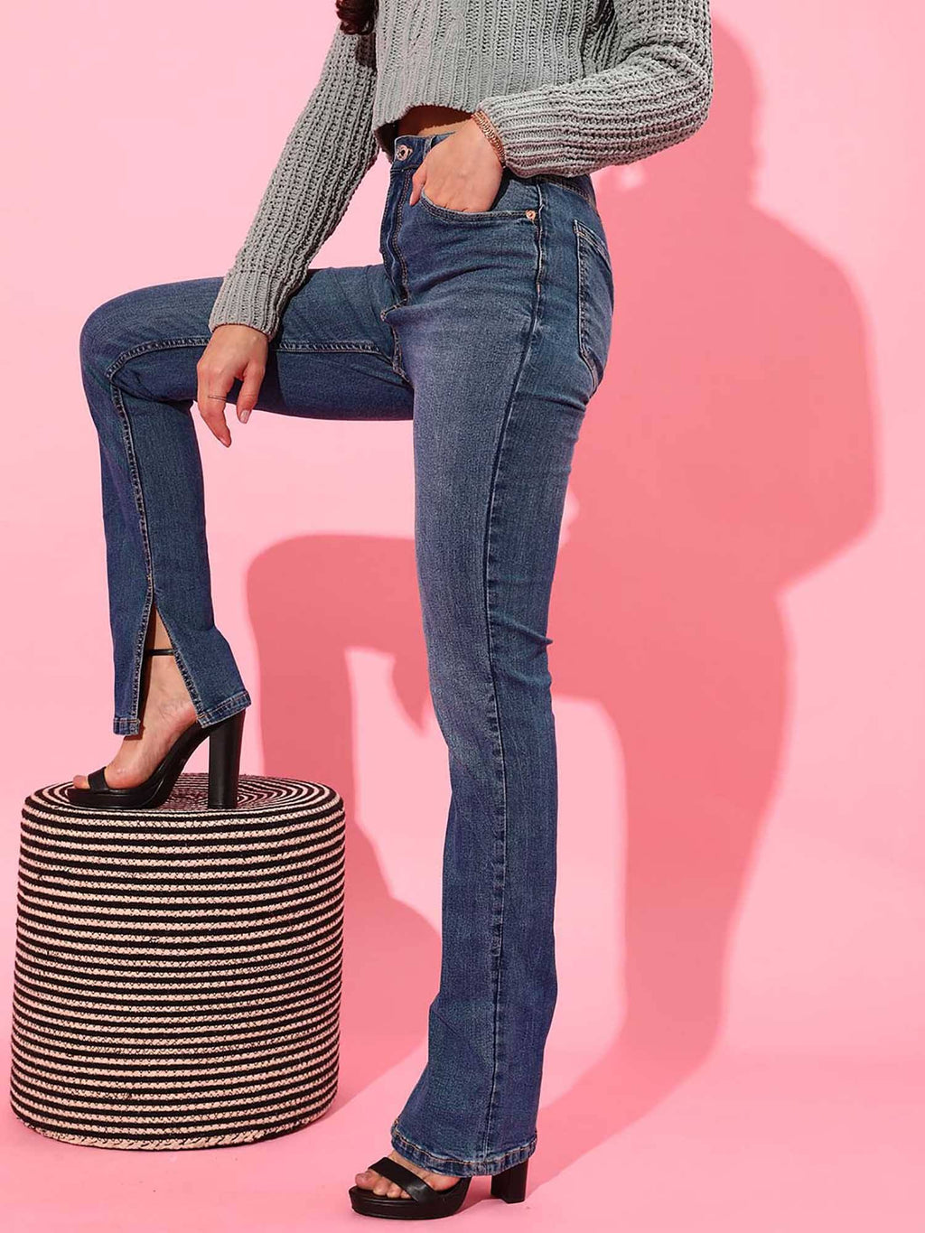 Blue Solid/Plain Bootcut Jeans | BT10 - view 3