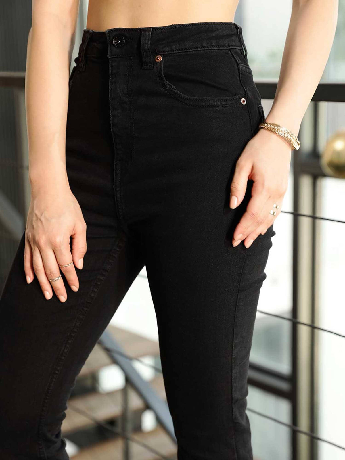 Black Solid/Plain Bootcut Jeans | BT10 - view 5