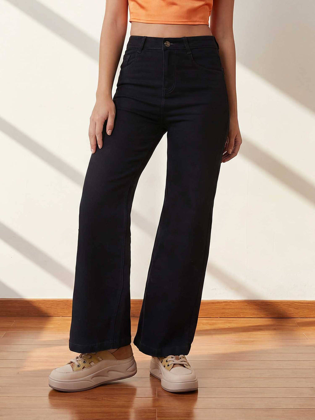 Black Solid/Plain Bootcut Jeans | BT10 - view 1