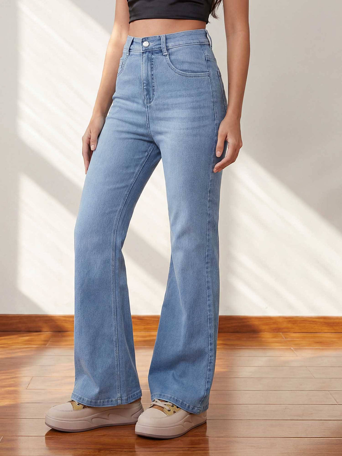 Blue Solid/Plain Bootcut Jeans | BT10 - view 3