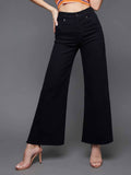 Black Solid/Plain Wide Jeans | WL90 - view 1
