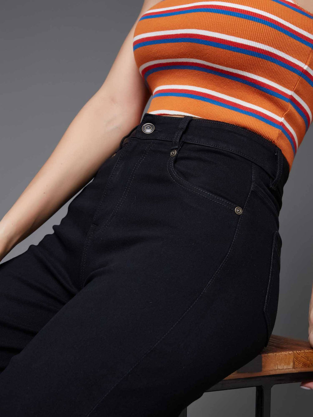 Black Solid/Plain Wide Jeans | WL90 - view 5