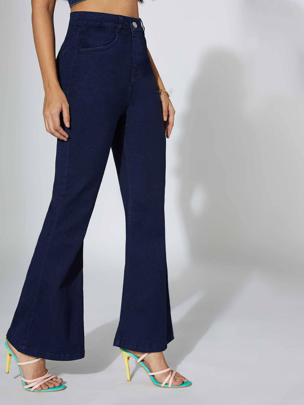 Black Solid/Plain Wide Jeans | WL90 - view 6