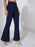 Black Solid/Plain Wide Jeans | WL90 - view 6