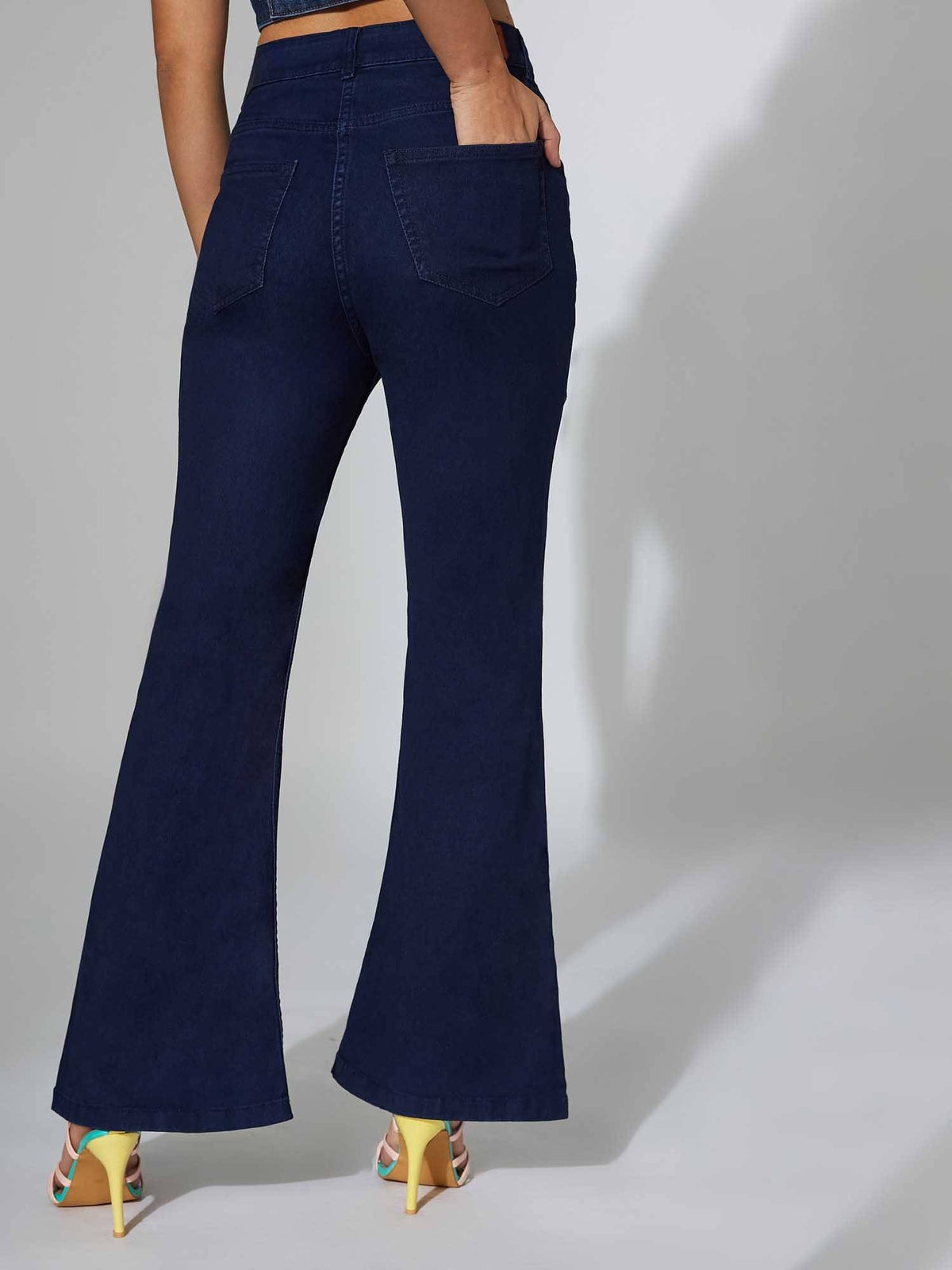 Black Solid/Plain Wide Jeans | WL90 - view 8