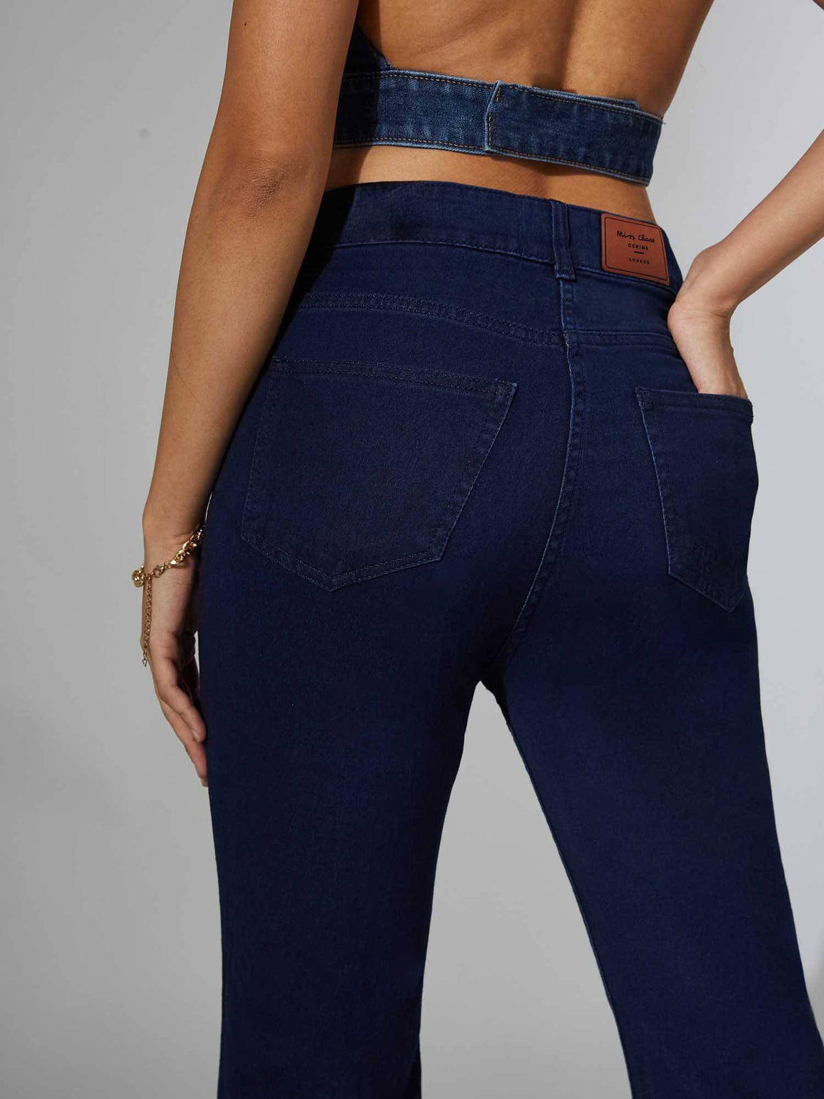 Black Solid/Plain Wide Jeans | WL90 - view 9
