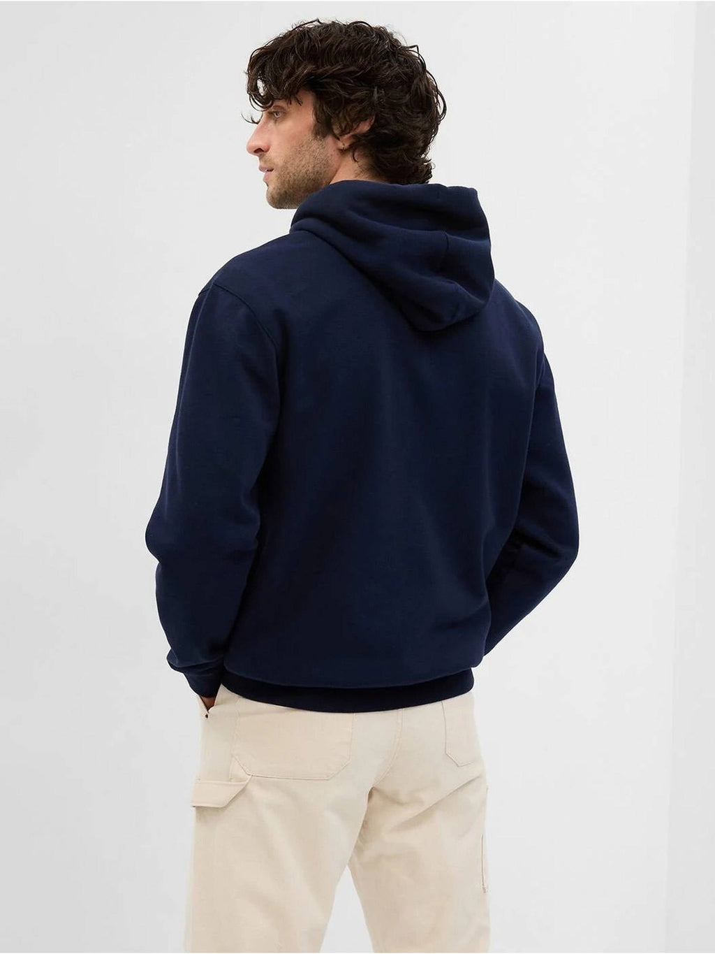 Navy Blue Men's Logo Print Hooded Sweatshirt | HD56 - view 2