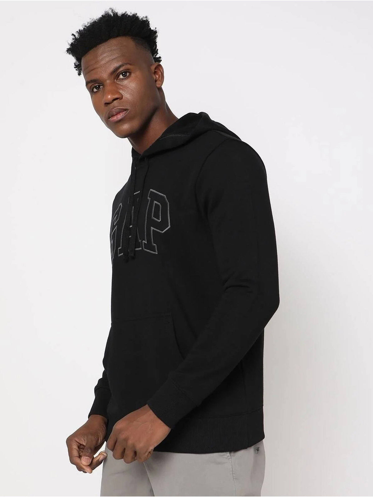 Black Men's Logo Print Hooded Full Sleeve Hoodie Sweatshirt | HD56 - view 4