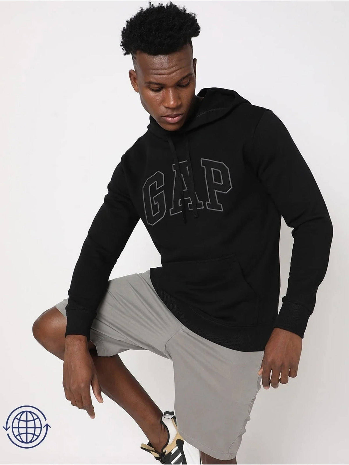 Black Men's Logo Print Hooded Full Sleeve Hoodie Sweatshirt | HD56 - view 1
