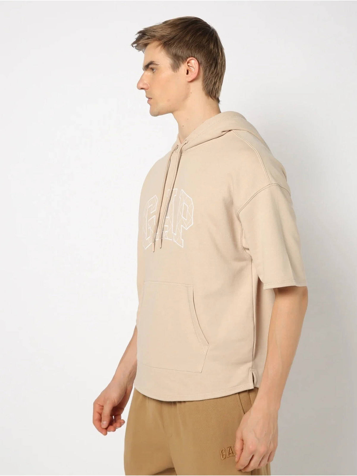 Biege Men's Logo Print Hooded Full Sleeve Sweatshirt | HD56 - view 3