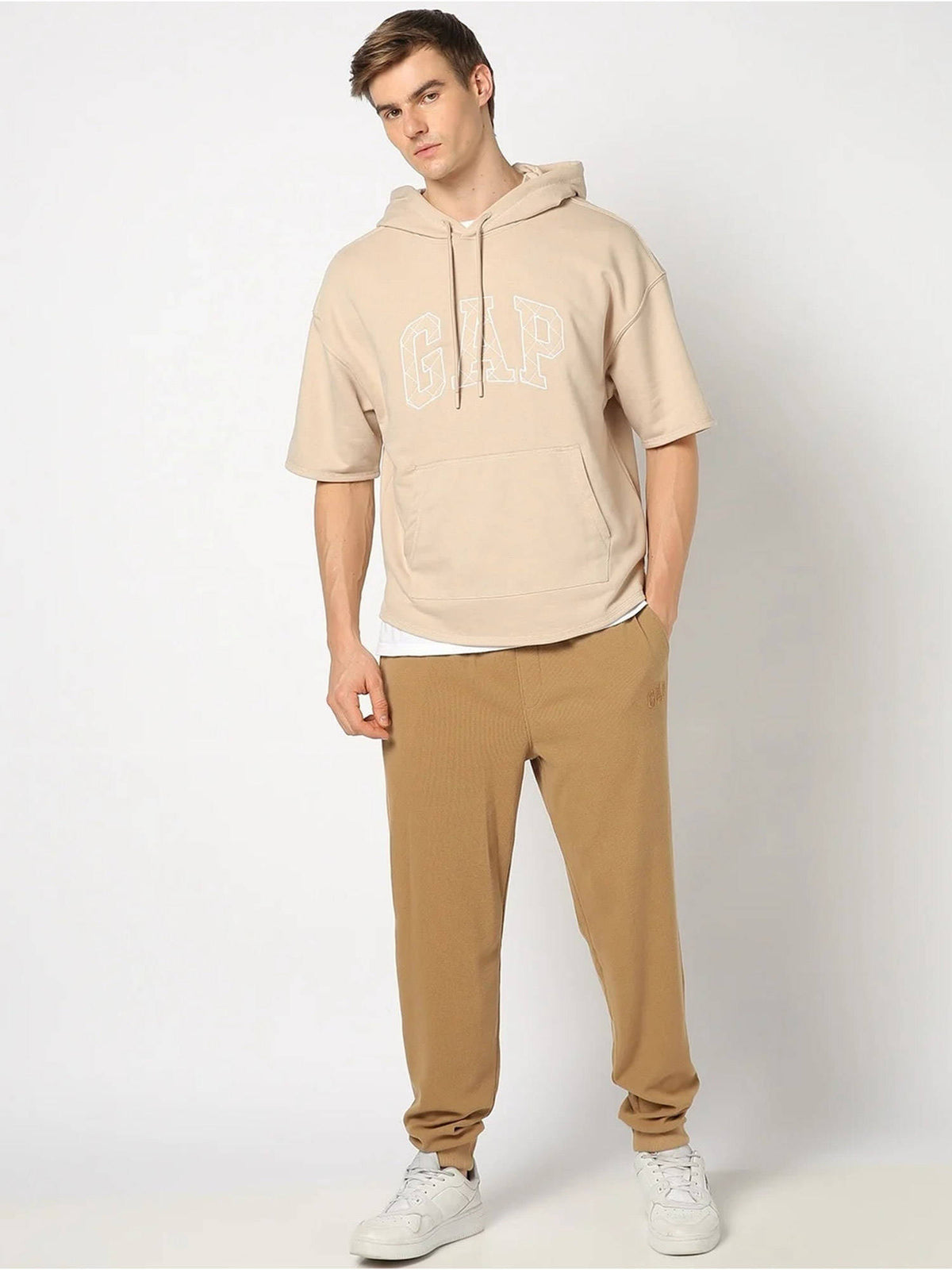 Biege Men's Logo Print Hooded Full Sleeve Sweatshirt | HD56 - view 5