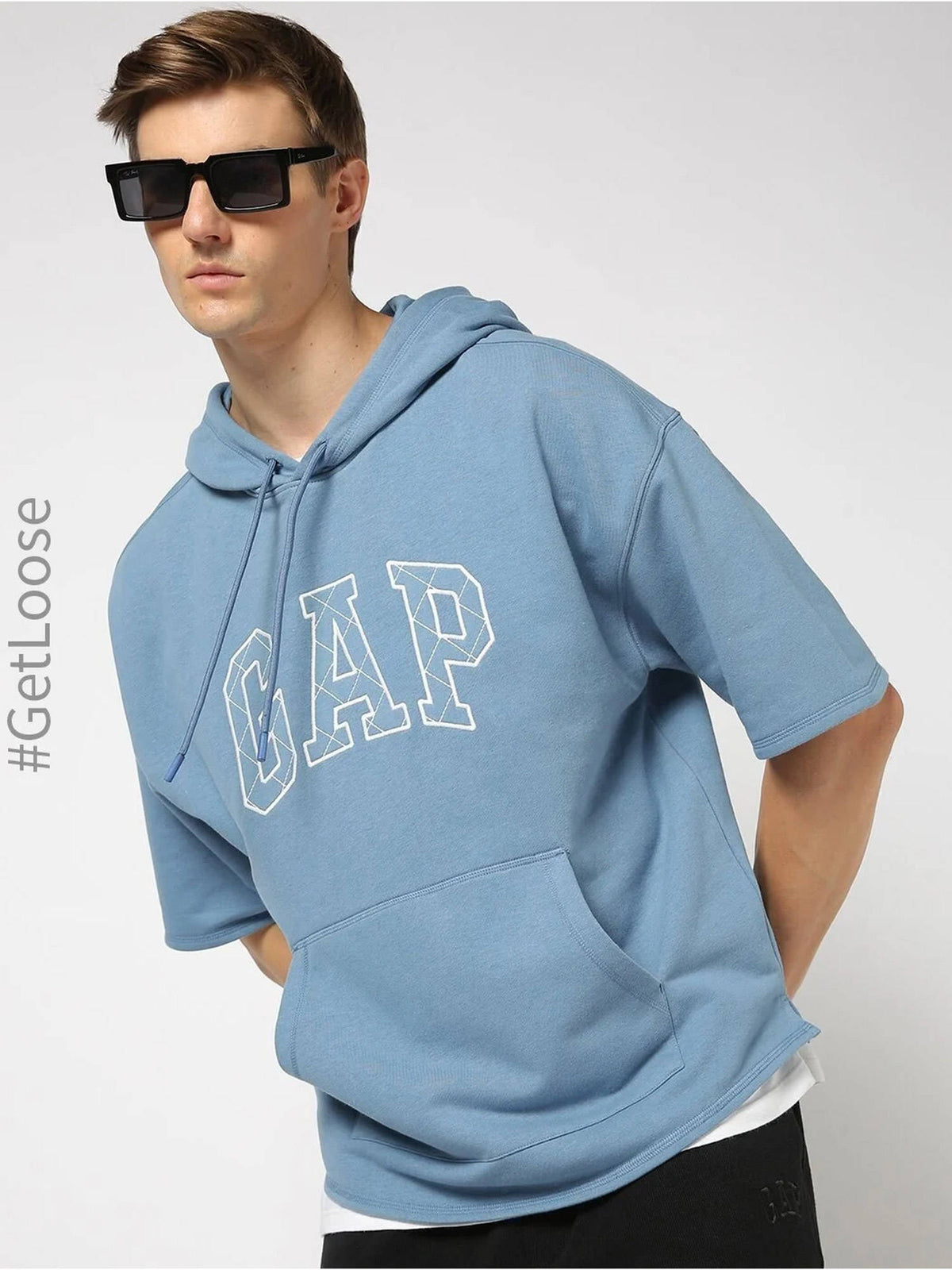 Blue Men's Logo Print Hooded Hoodie Sweatshirt | HD56 - view 1