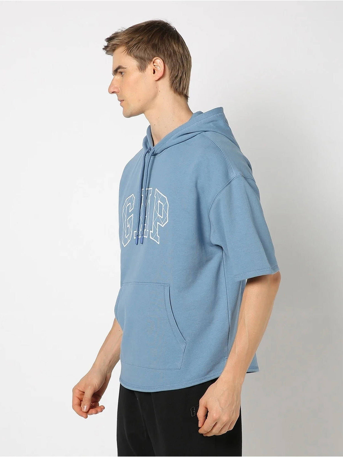 Blue Men's Logo Print Hooded Hoodie Sweatshirt | HD56 - view 3