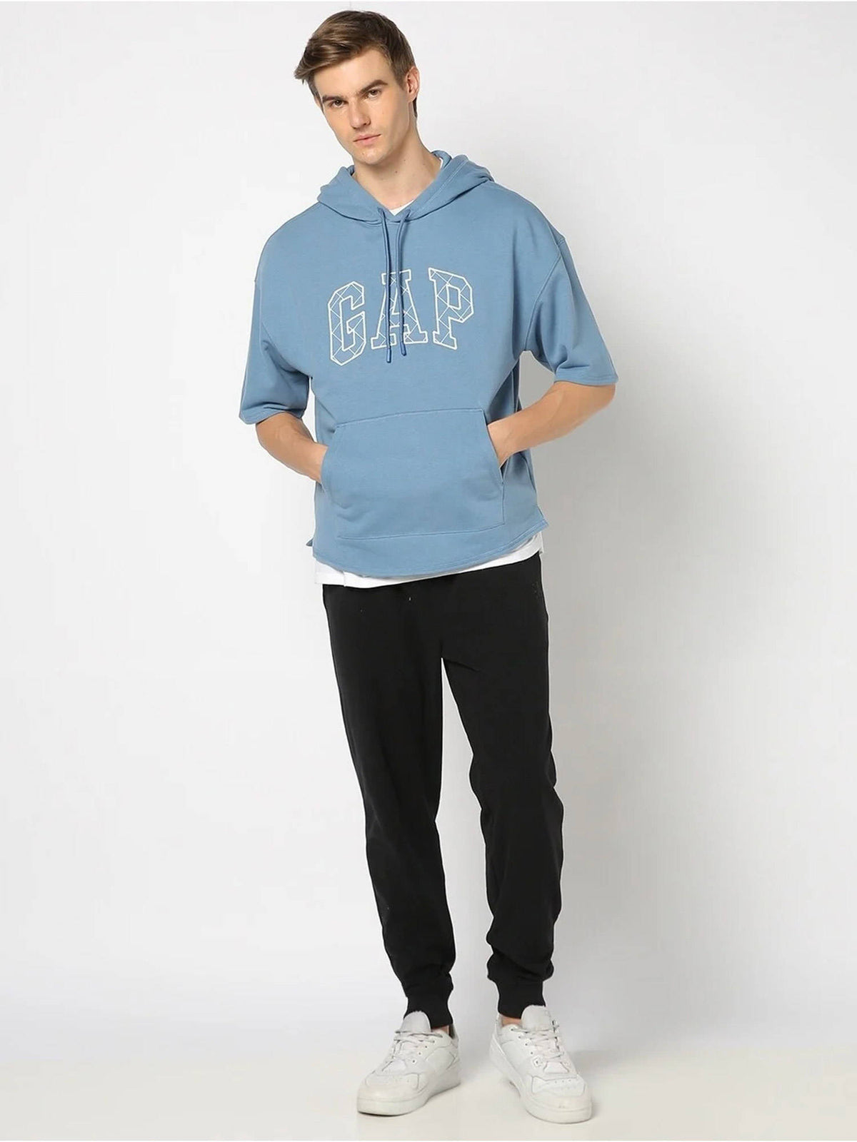 Blue Men's Logo Print Hooded Hoodie Sweatshirt | HD56 - view 5
