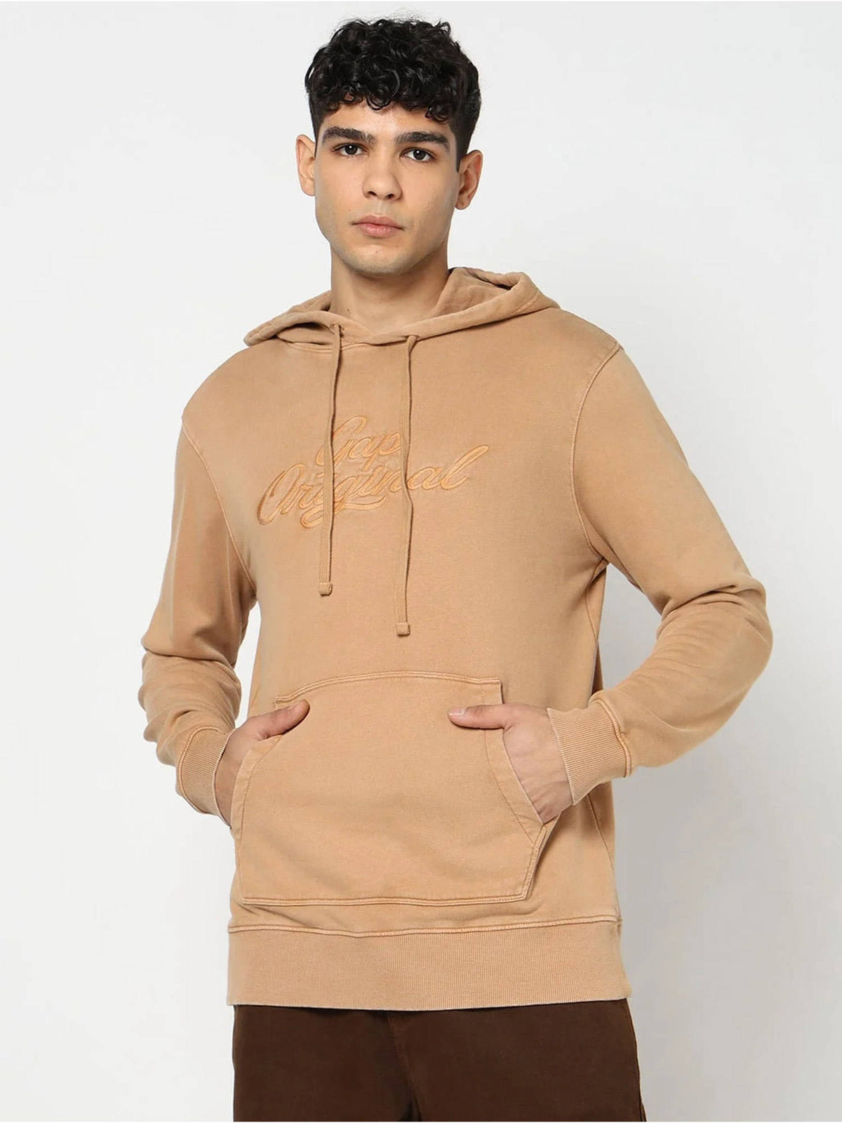 Biege Men's Logo Print Hooded Full Sleeves Hoodie Sweatshirt | HD56 - view 1