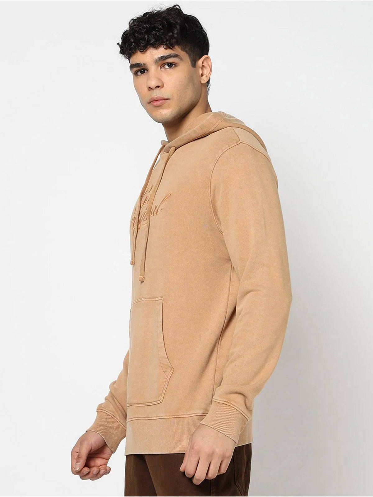 Biege Men's Logo Print Hooded Full Sleeves Hoodie Sweatshirt | HD56 - view 3
