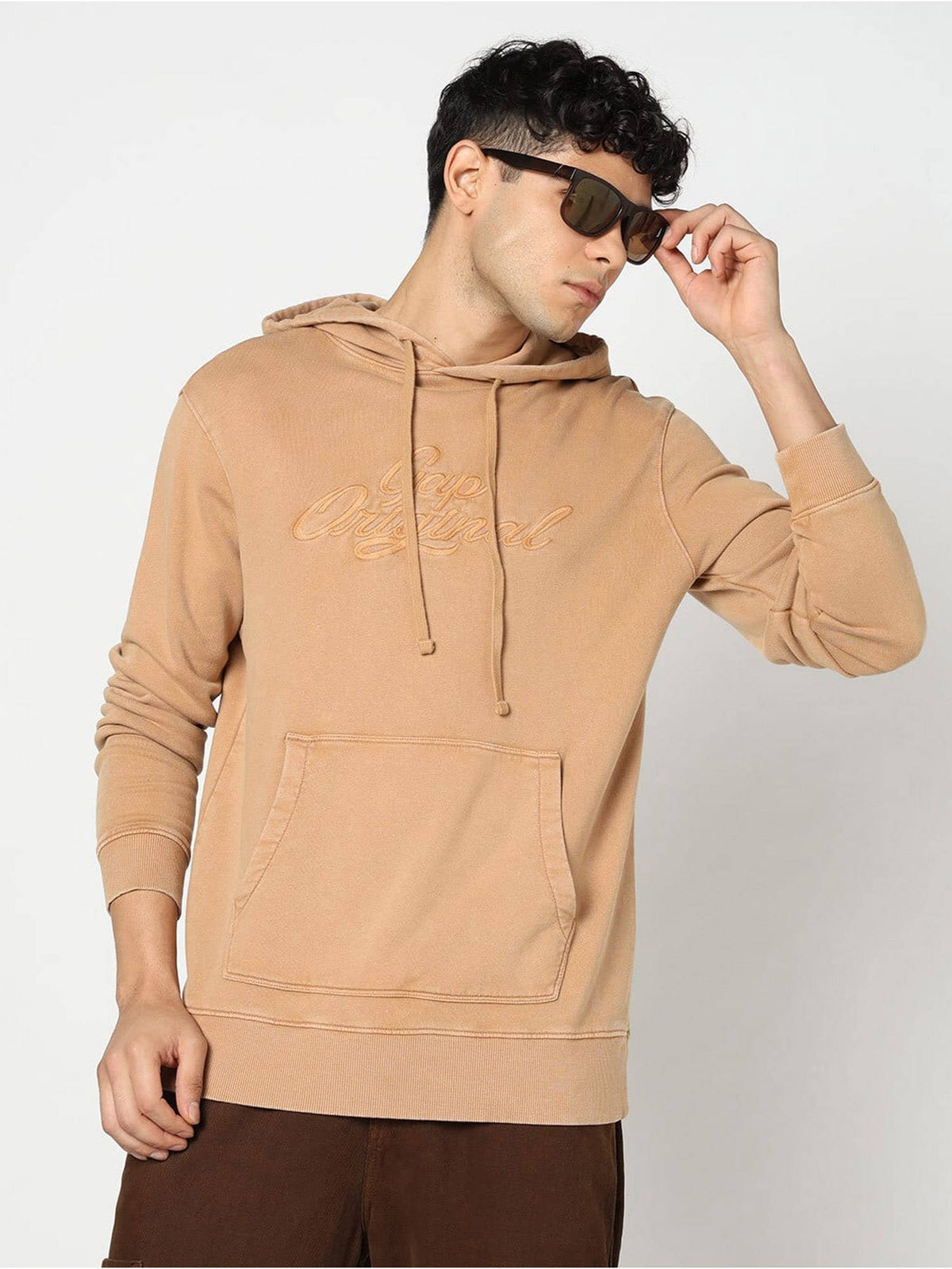 Biege Men's Logo Print Hooded Full Sleeves Hoodie Sweatshirt | HD56 - view 5