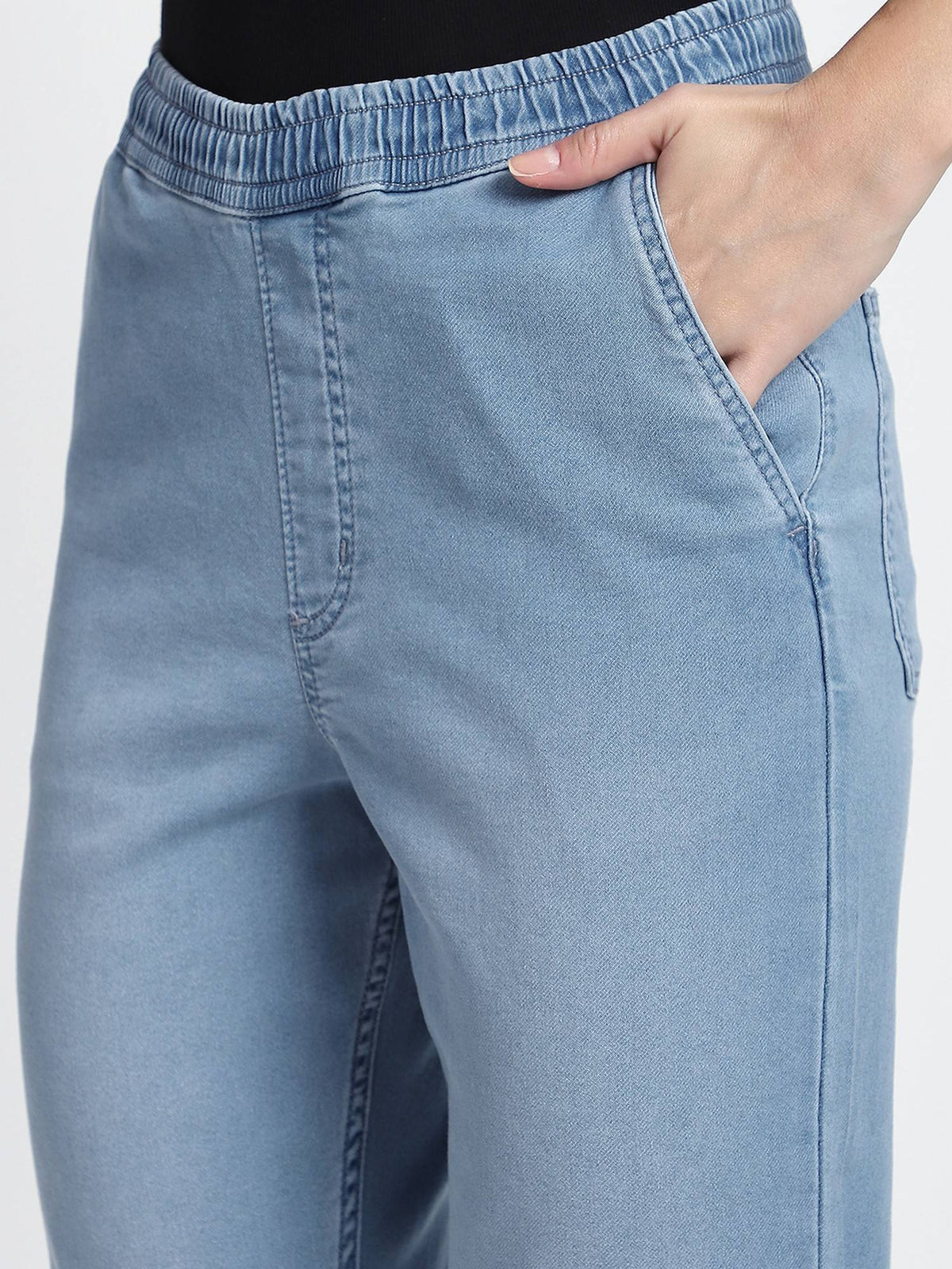Blue Women Solid Tapered Fit Jeans | RF89 - view 5