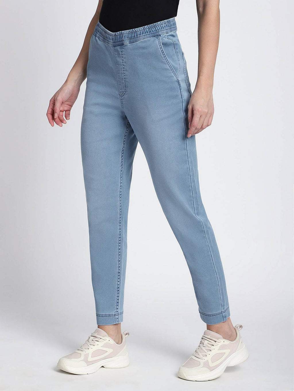 Blue Women Solid Tapered Fit Jeans | RF89 - view 6