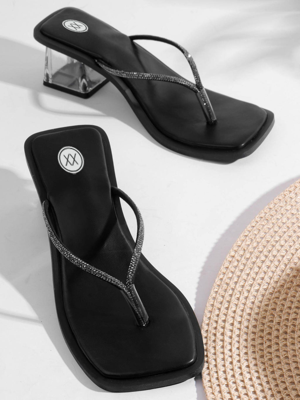 Womens Black Soft Sole Strap Design Block Sandal Heels | H78 - view 2