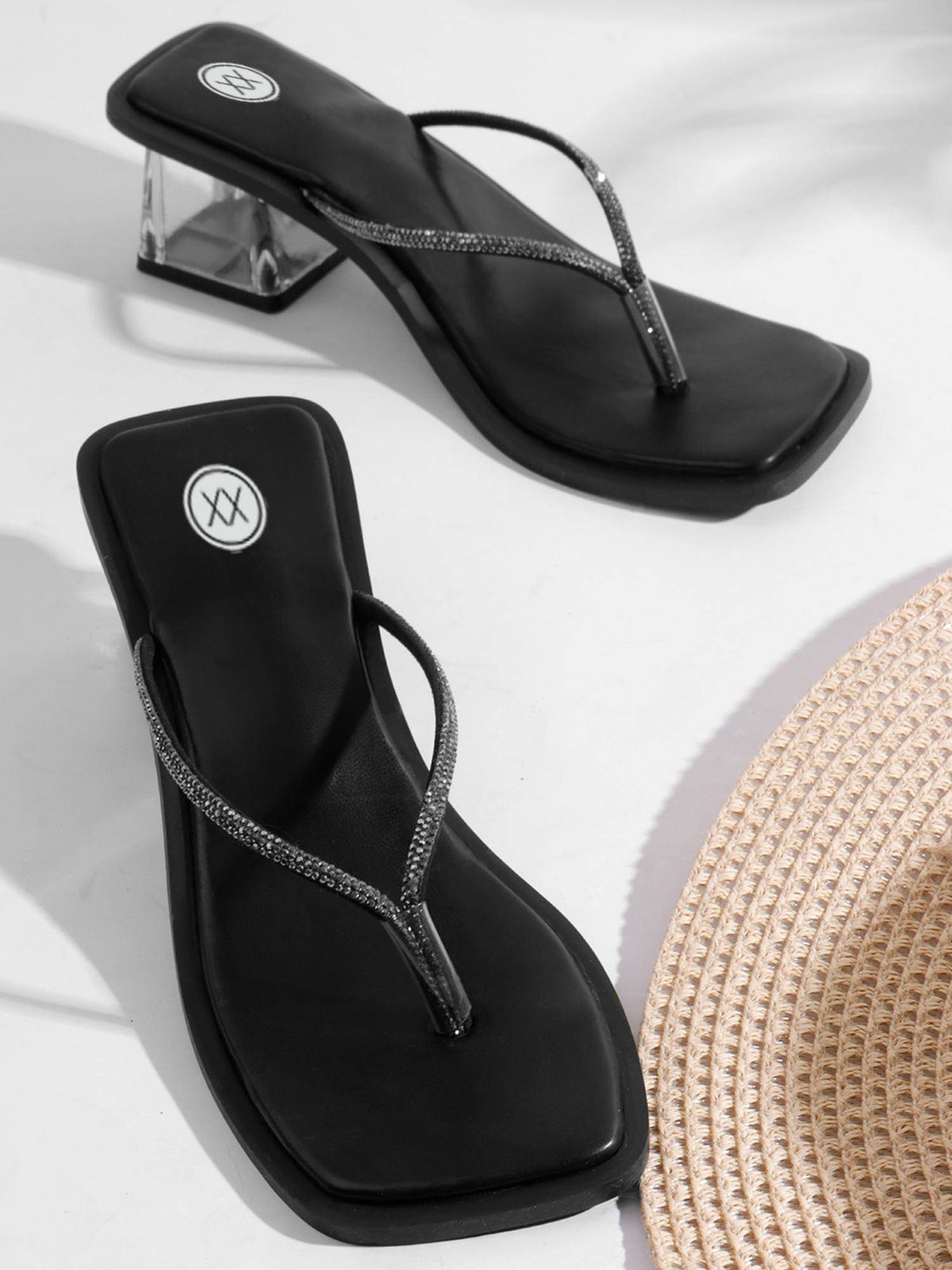 Womens Black Soft Sole Strap Design Block Sandal Heels | H78 - view 2