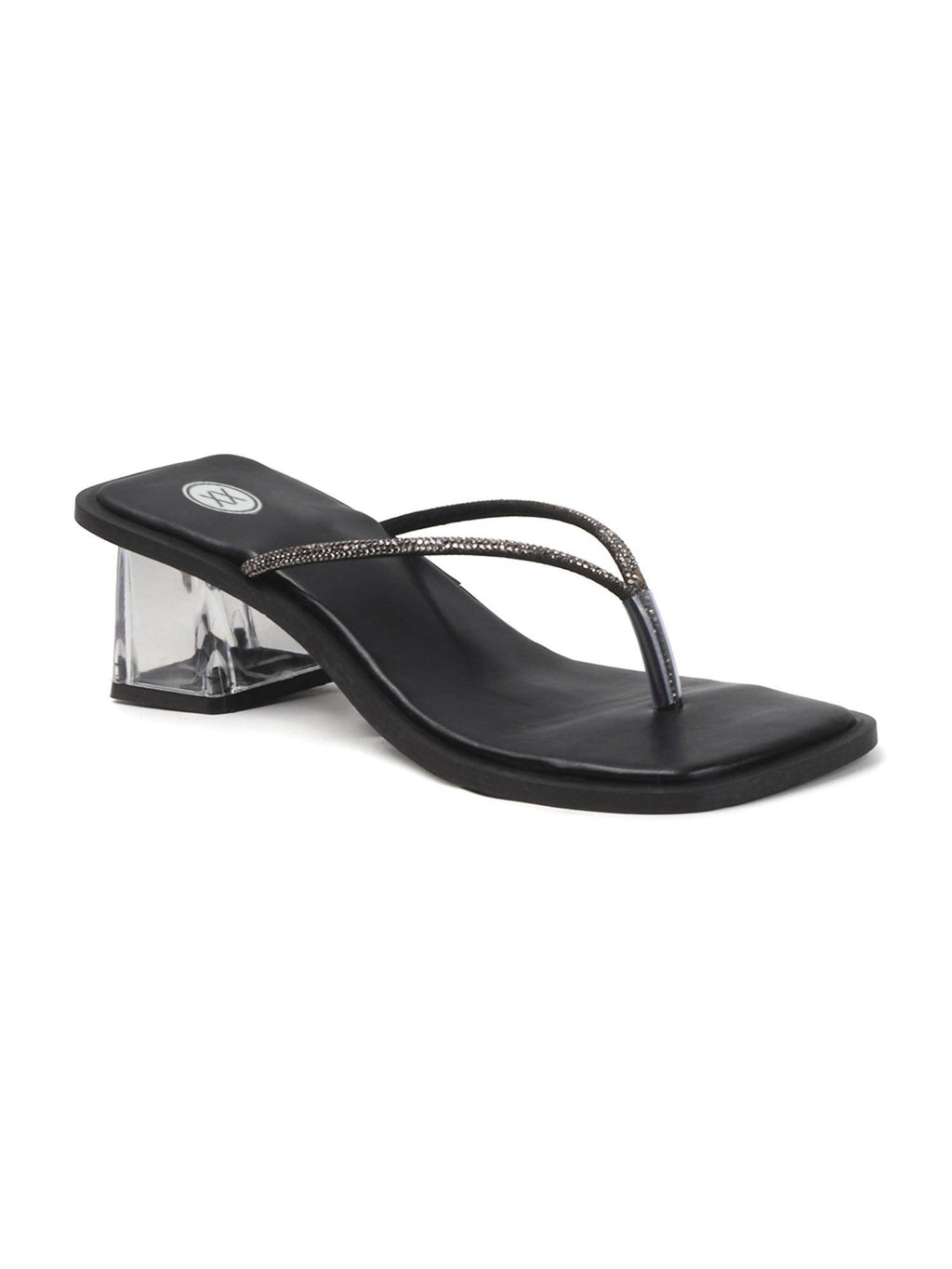 Womens Black Soft Sole Strap Design Block Sandal Heels | H78 - view 3