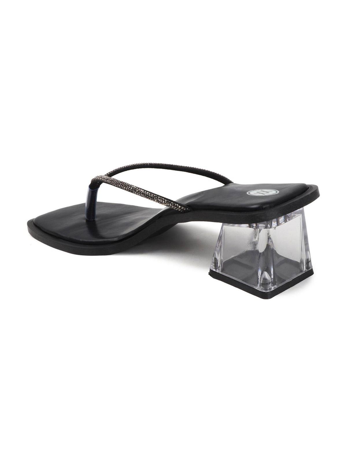 Womens Black Soft Sole Strap Design Block Sandal Heels | H78 - view 5