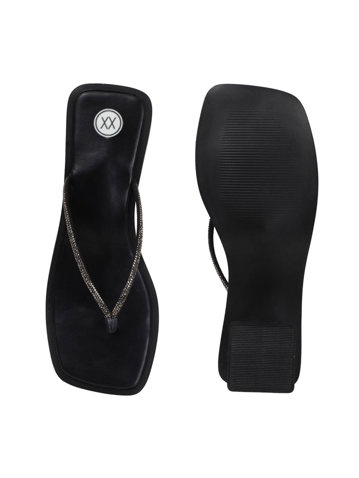 Womens Black Soft Sole Strap Design Block Sandal Heels | H78 - view 6