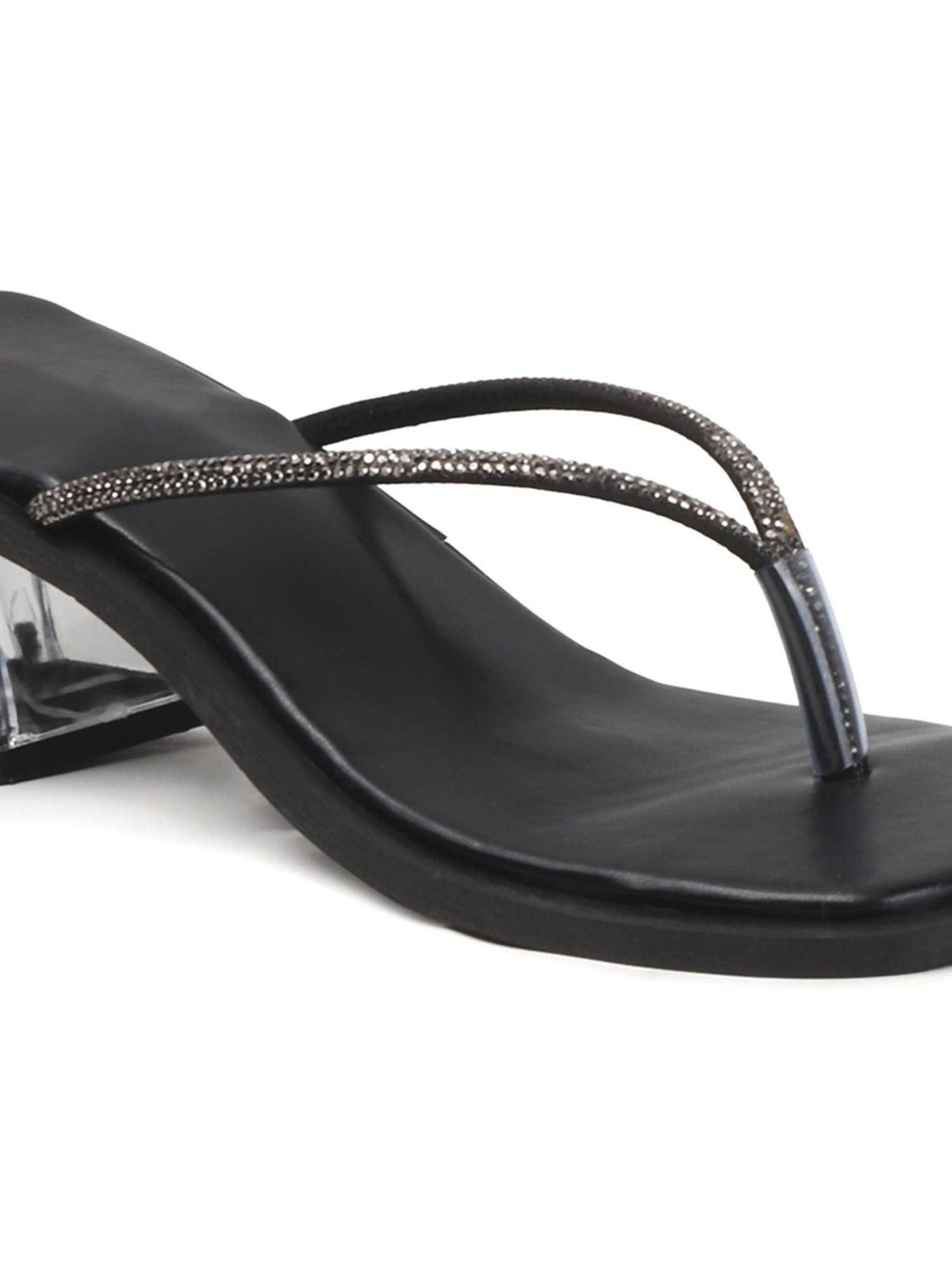Womens Black Soft Sole Strap Design Block Sandal Heels | H78 - view 8