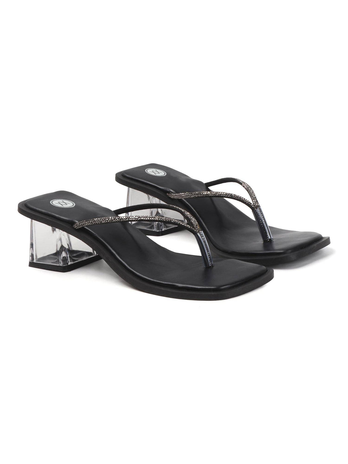 Womens Black Soft Sole Strap Design Block Sandal Heels | H78 - view 9