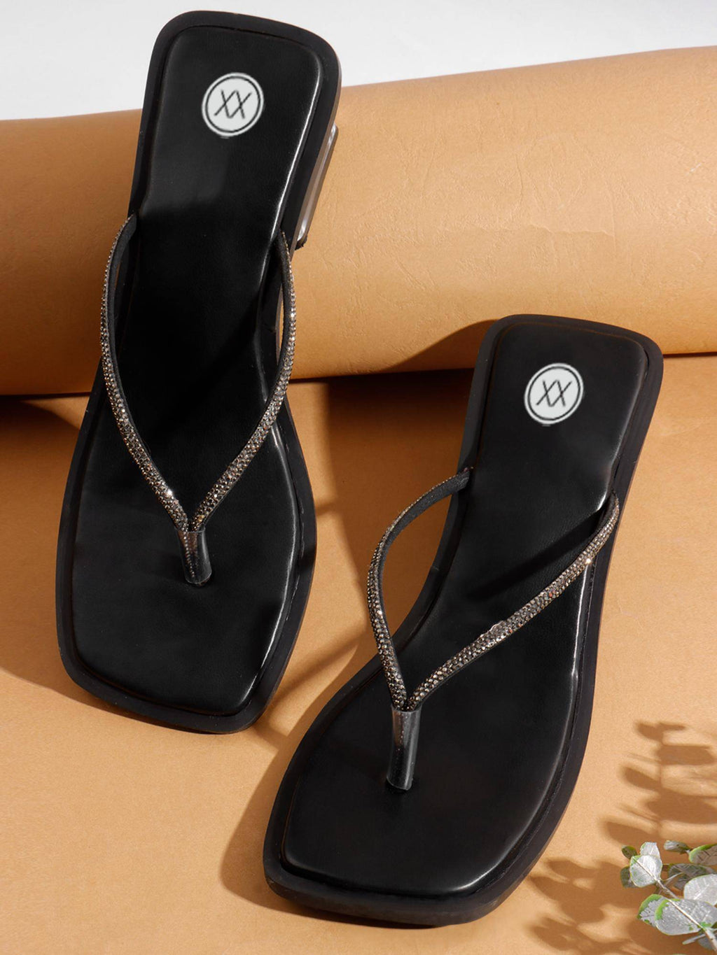Womens Black Soft Sole Strap Design Block Sandal Heels | H78 - view 10