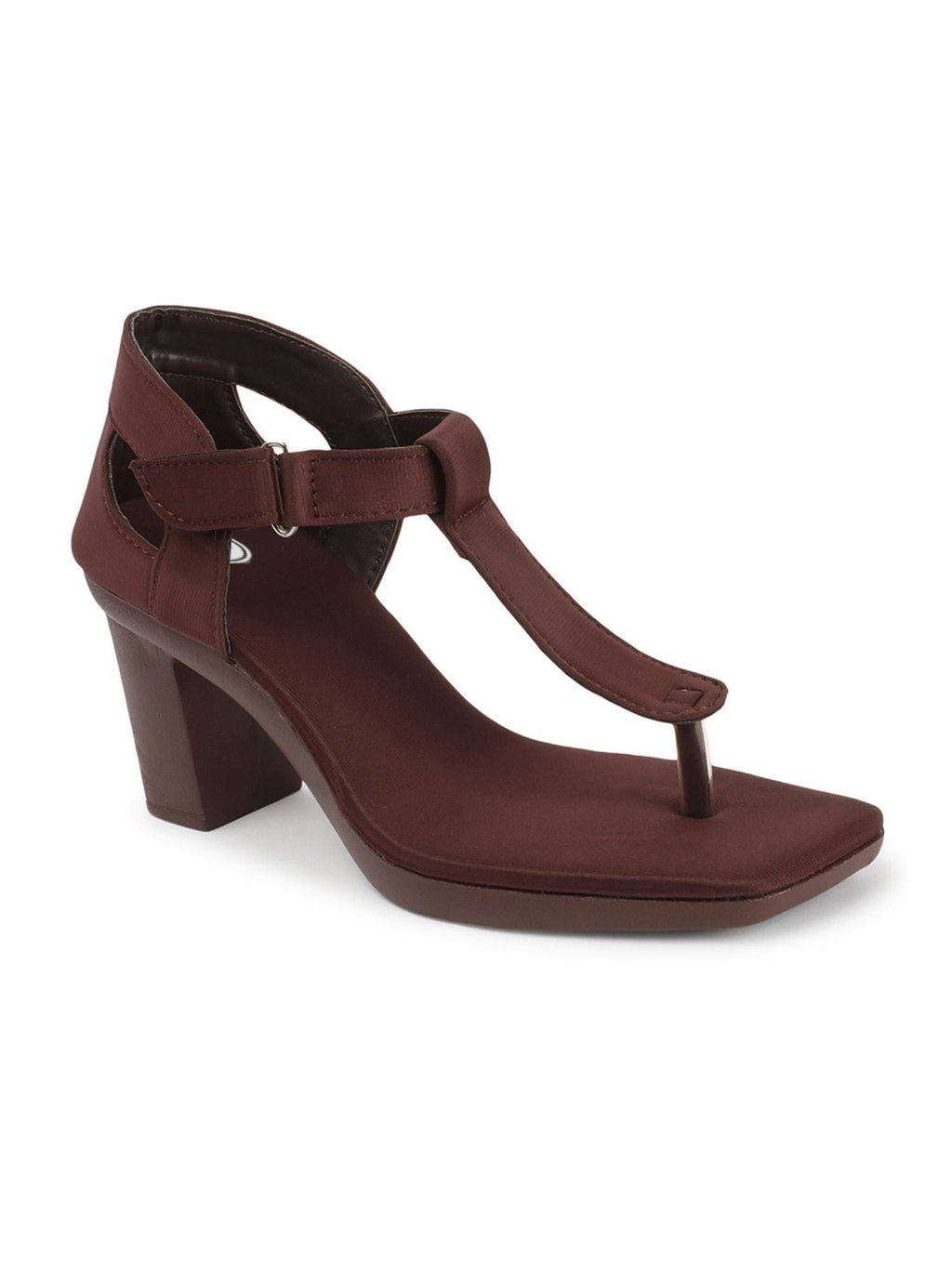 Womens Brown Strap Elegant Toe-Ring Block Sandal Heels | H78 - view 2