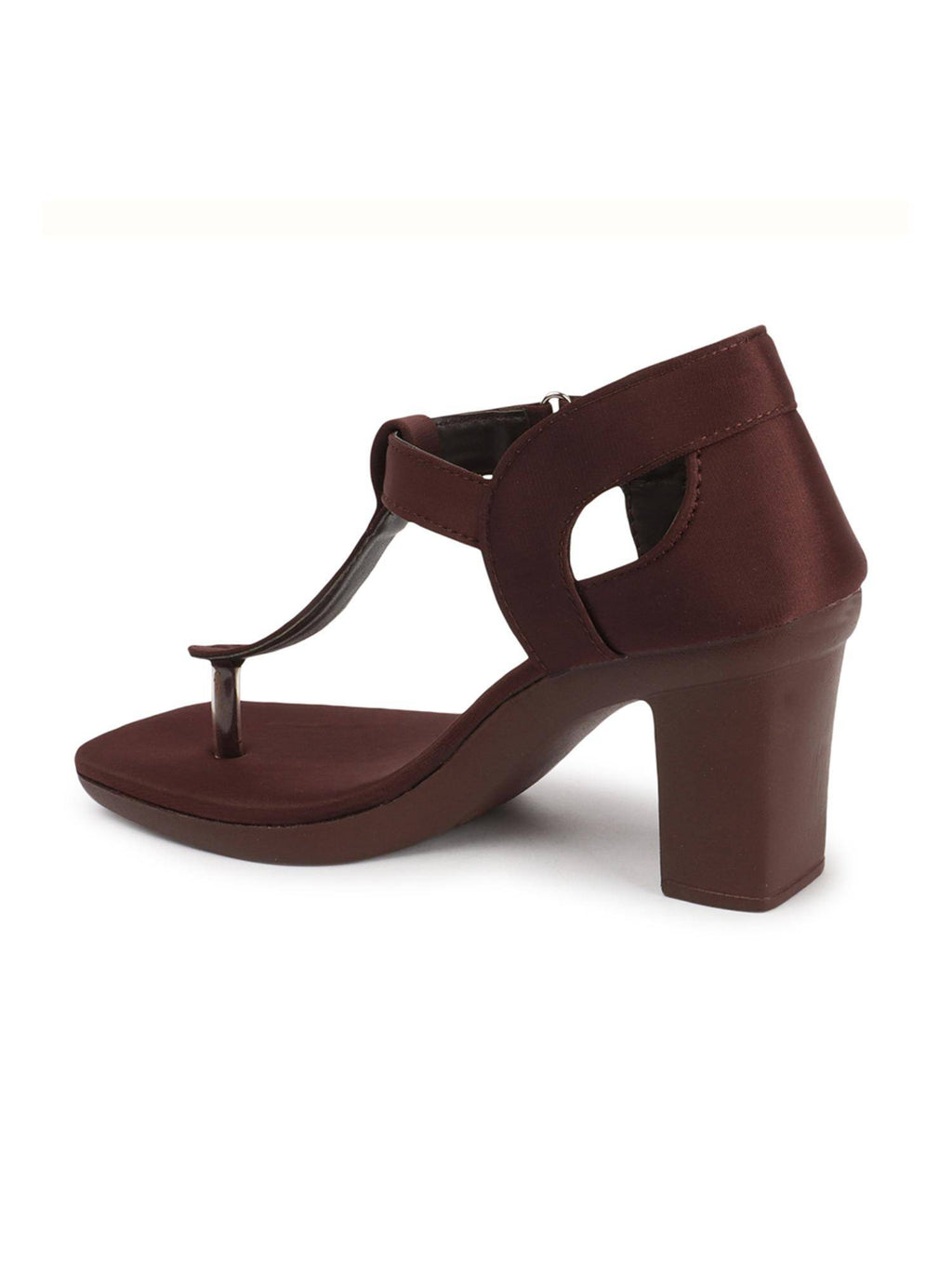 Womens Brown Strap Elegant Toe-Ring Block Sandal Heels | H78 - view 4