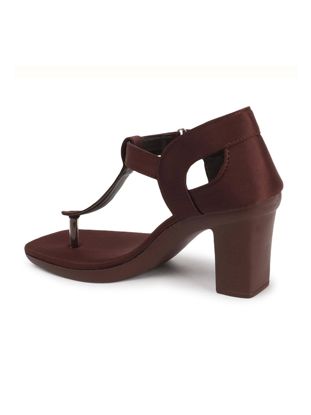 Womens Brown Strap Elegant Toe-Ring Block Sandal Heels | H78 - view 4