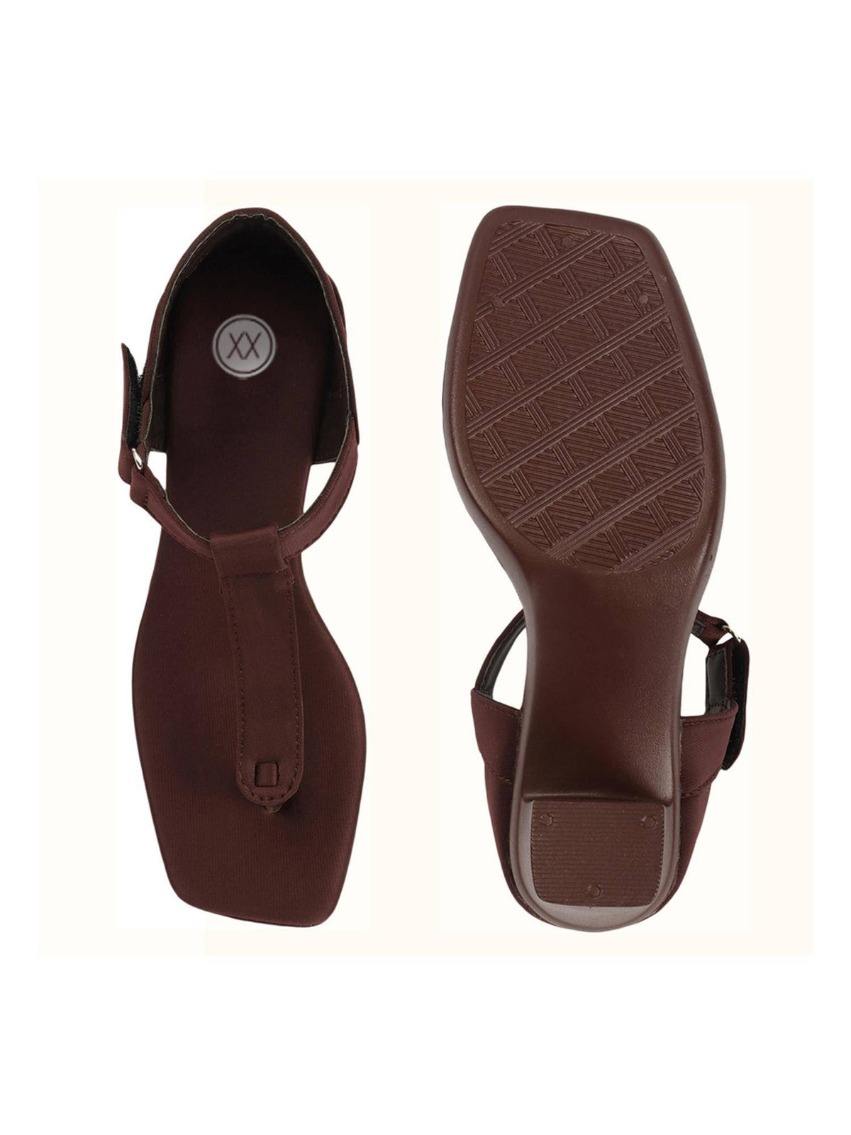 Womens Brown Strap Elegant Toe-Ring Block Sandal Heels | H78 - view 5
