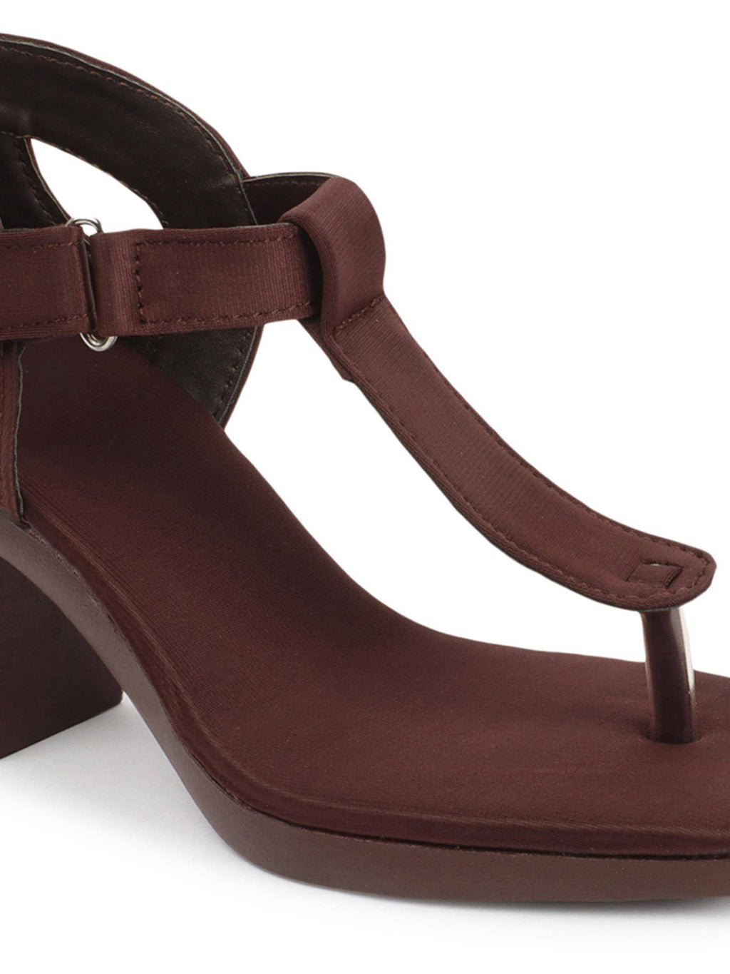 Womens Brown Strap Elegant Toe-Ring Block Sandal Heels | H78 - view 6