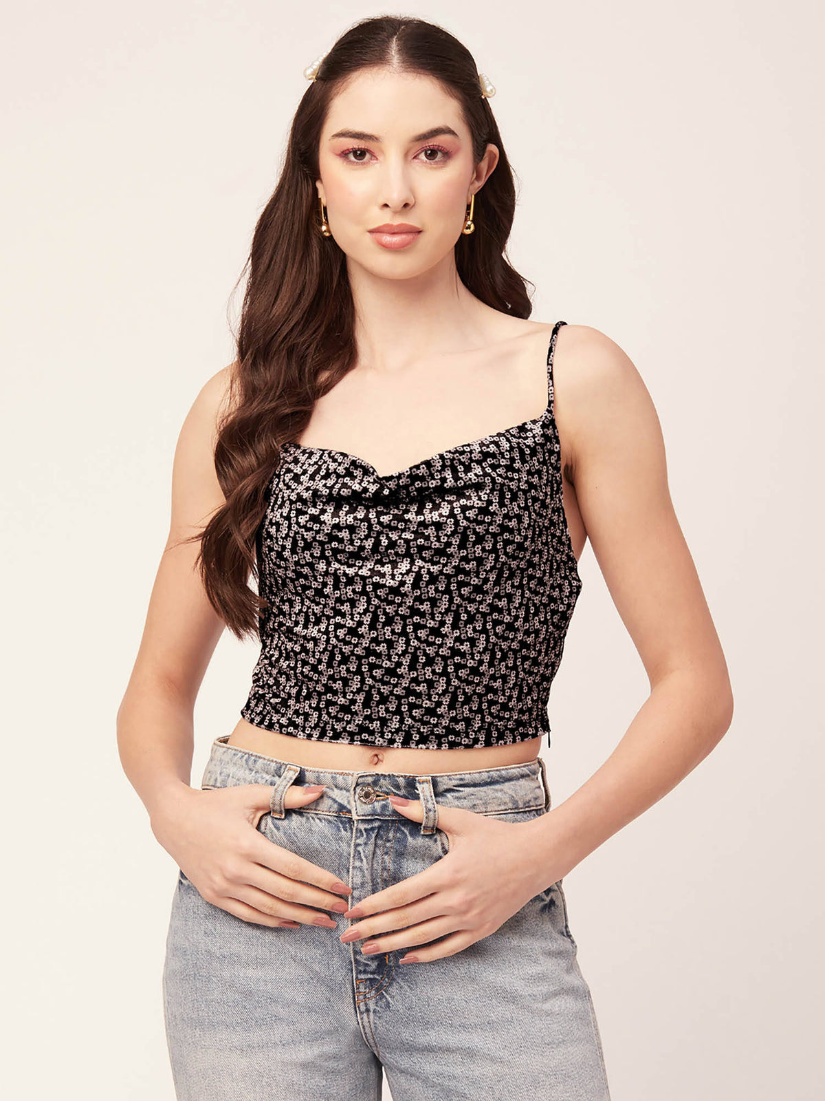 Women Cream Animal Printed Velvet Crop Top | CT61 - view 8