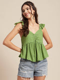 Women Green Polka Dots Ruffled Sleeves Top | pt51 - view 1