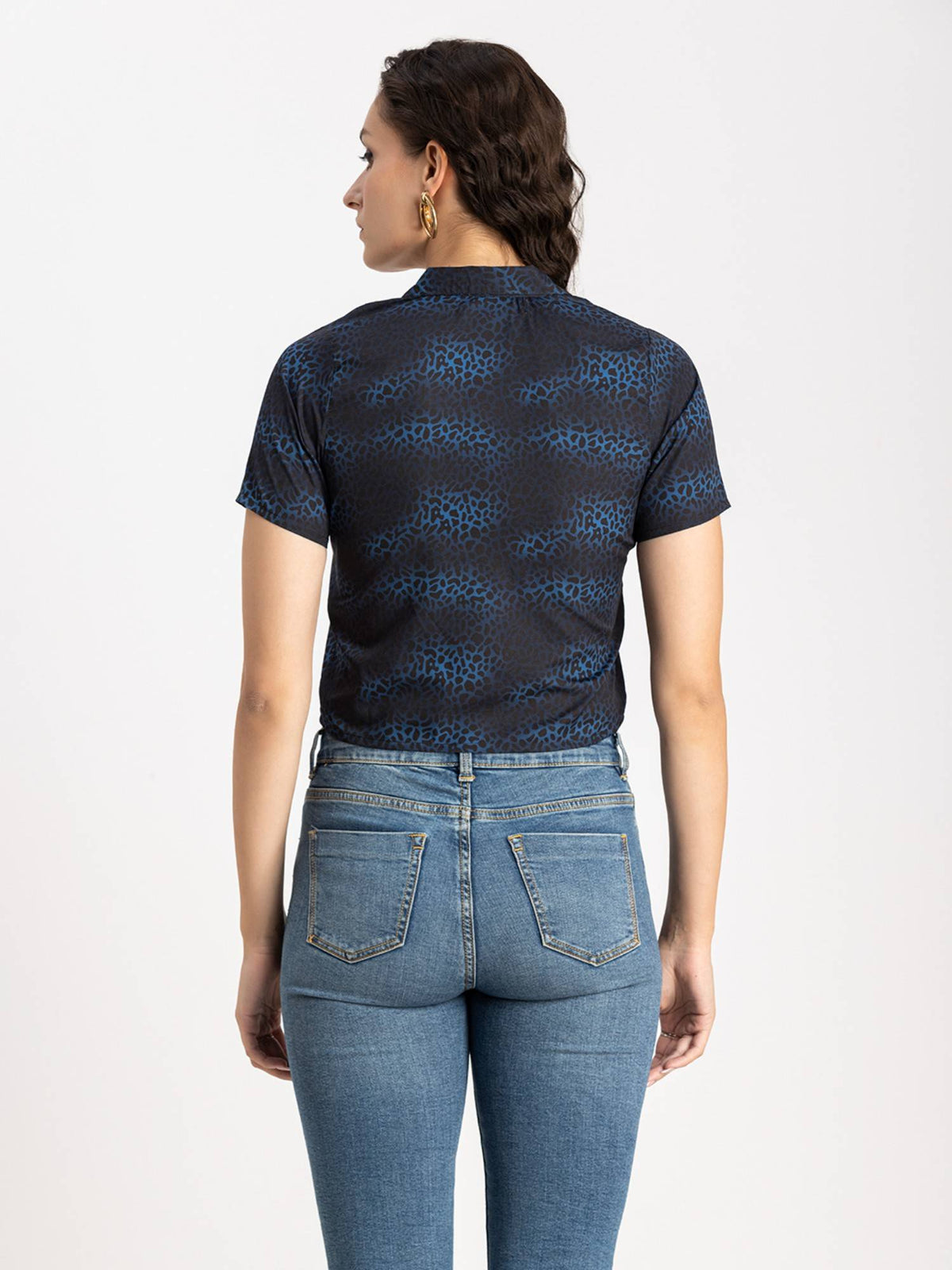 Women Blue Animal Printed Half Sleeves Crop Top | CT61 - view 3