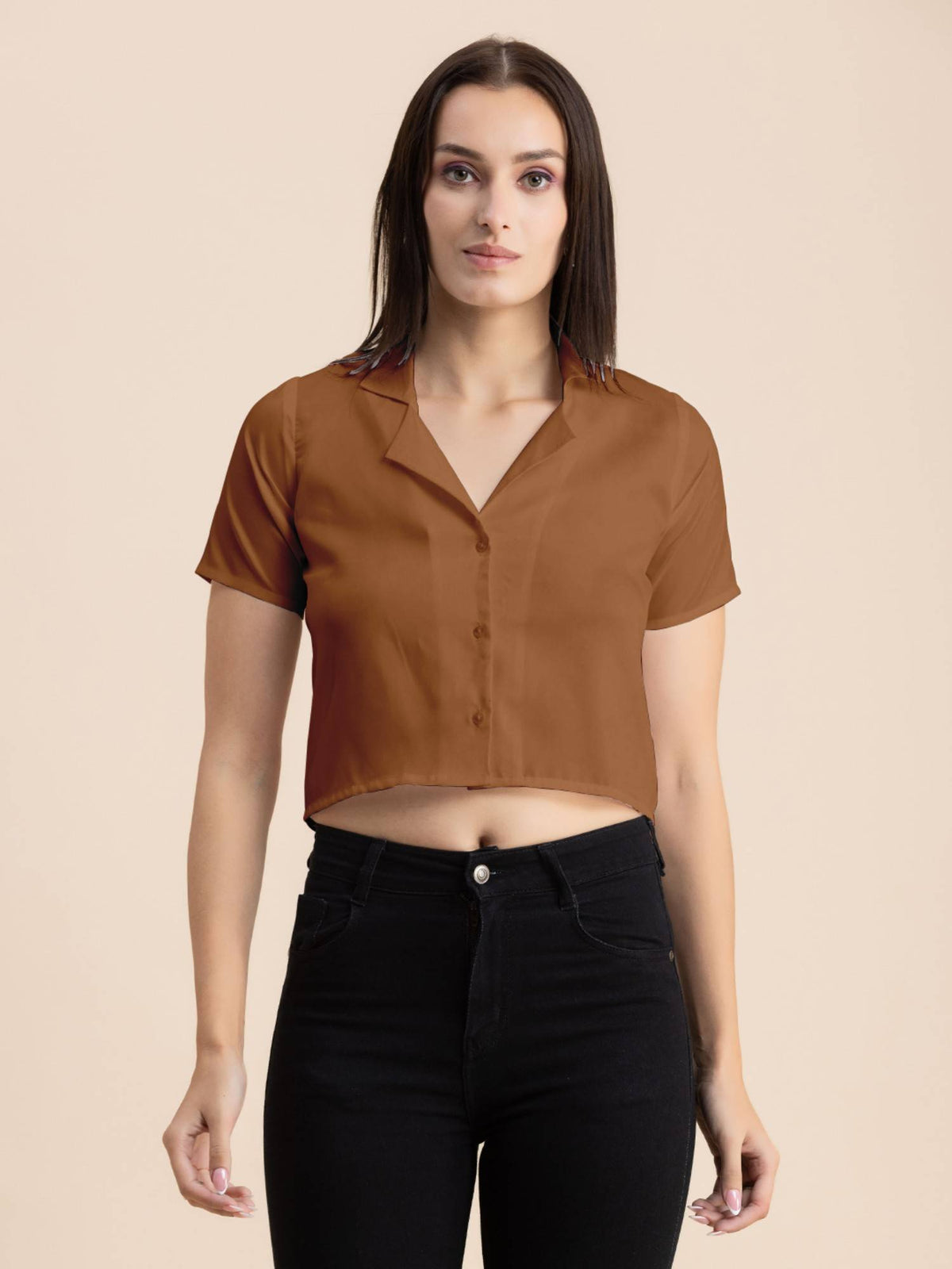 Women Beige Solid Half Sleeves Crop Top | CT61 - view 15