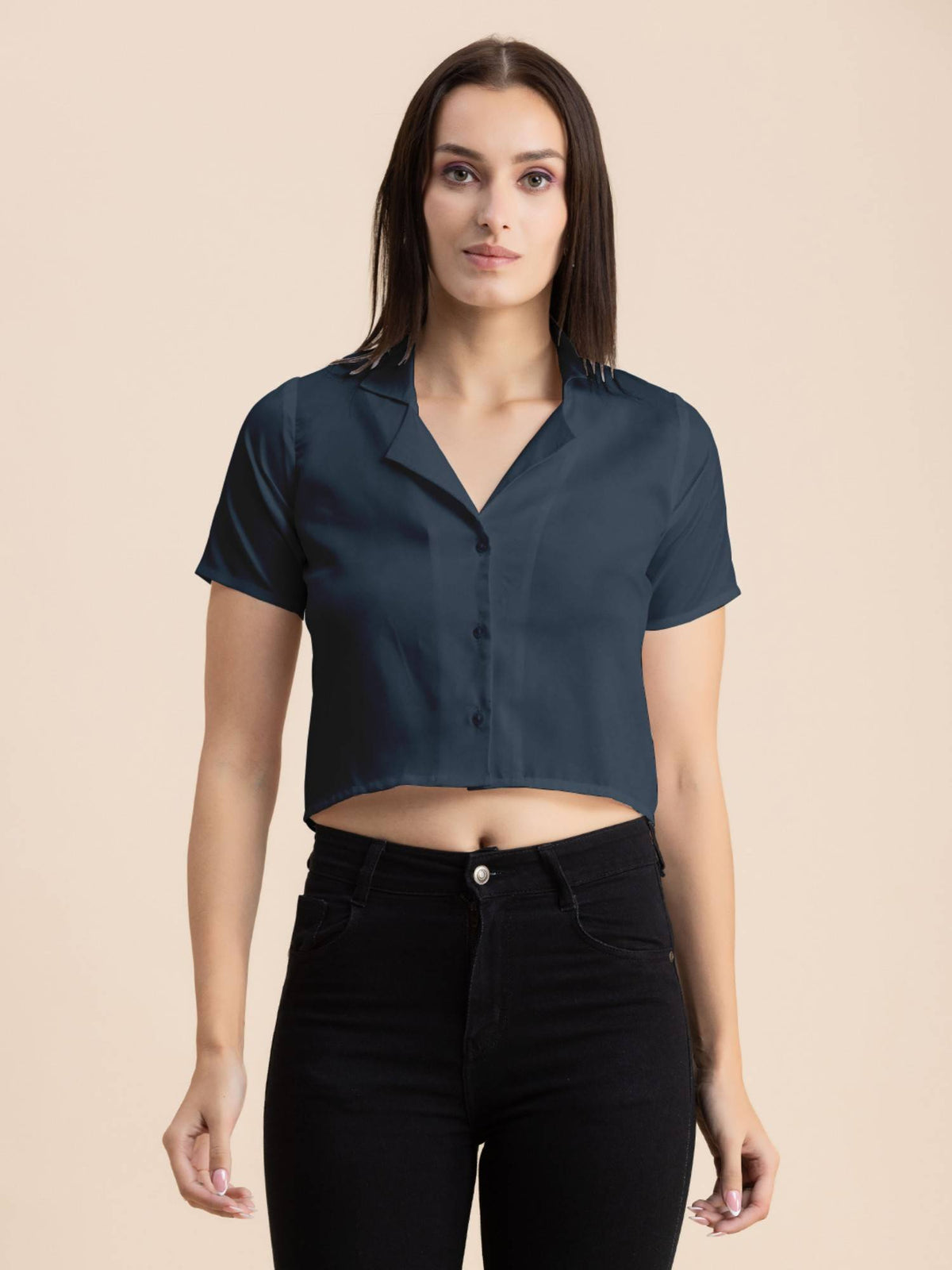Women Beige Solid Half Sleeves Crop Top | CT61 - view 8